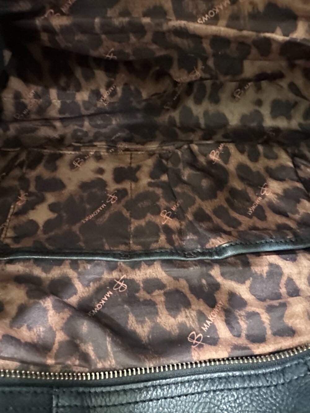 B. Makowsky Y2K Black Pebbled Leather Satchel Shoulder Bag Leopard Lining - Picture 9 of 9